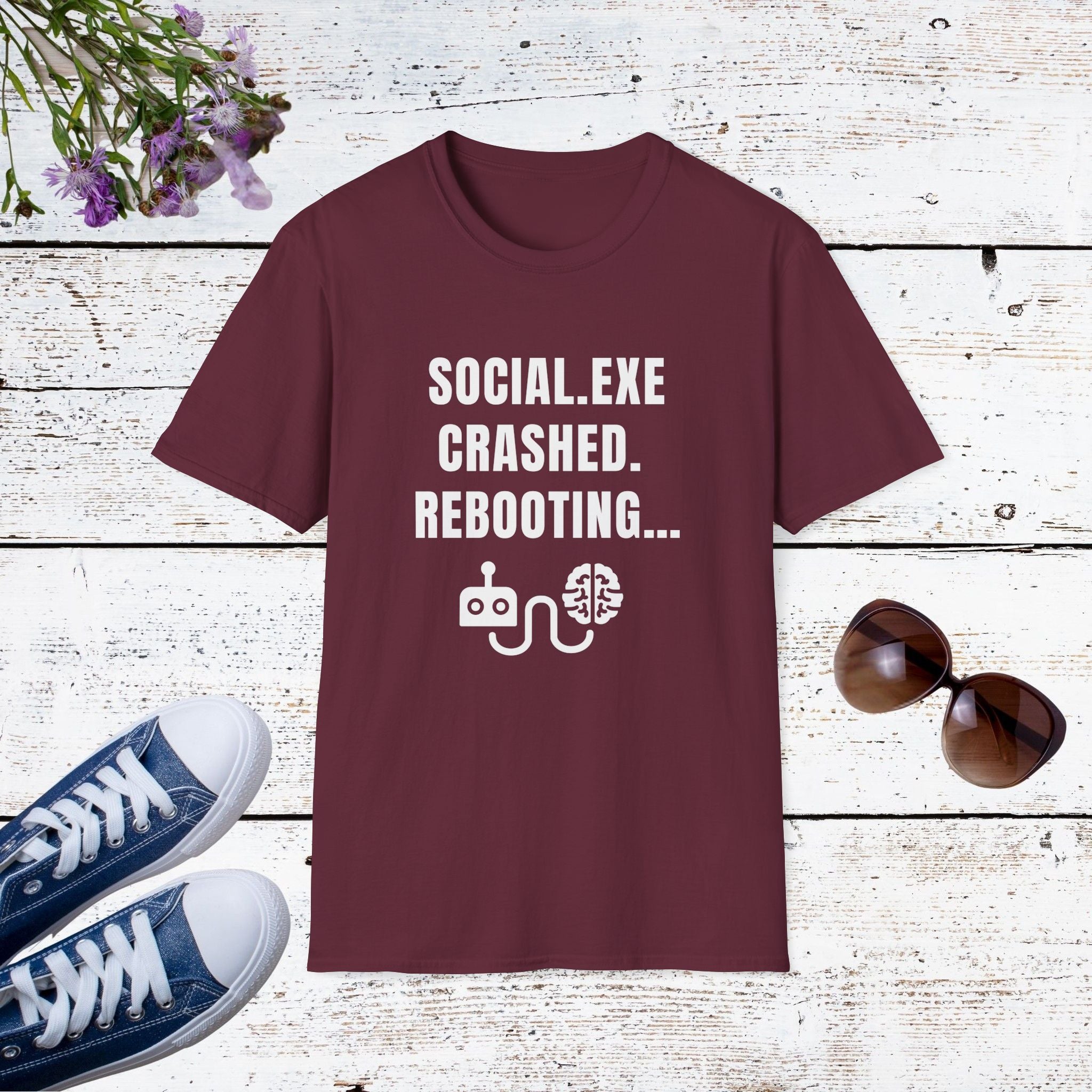 Social.exe Crashed. Rebooting…  Funny Introvert Tech Humor Shirt, Casual Wear, Gamer Shirt, Birthday Gift