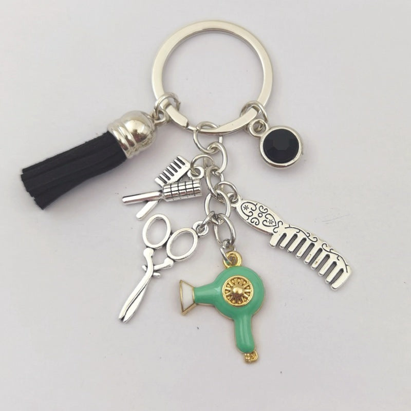 Stylist Keyring Accessory - 5-Piece Hair Care Charm Collection - Fashionable Bag Tassel for Salon Lovers & Beauty Enthusiasts