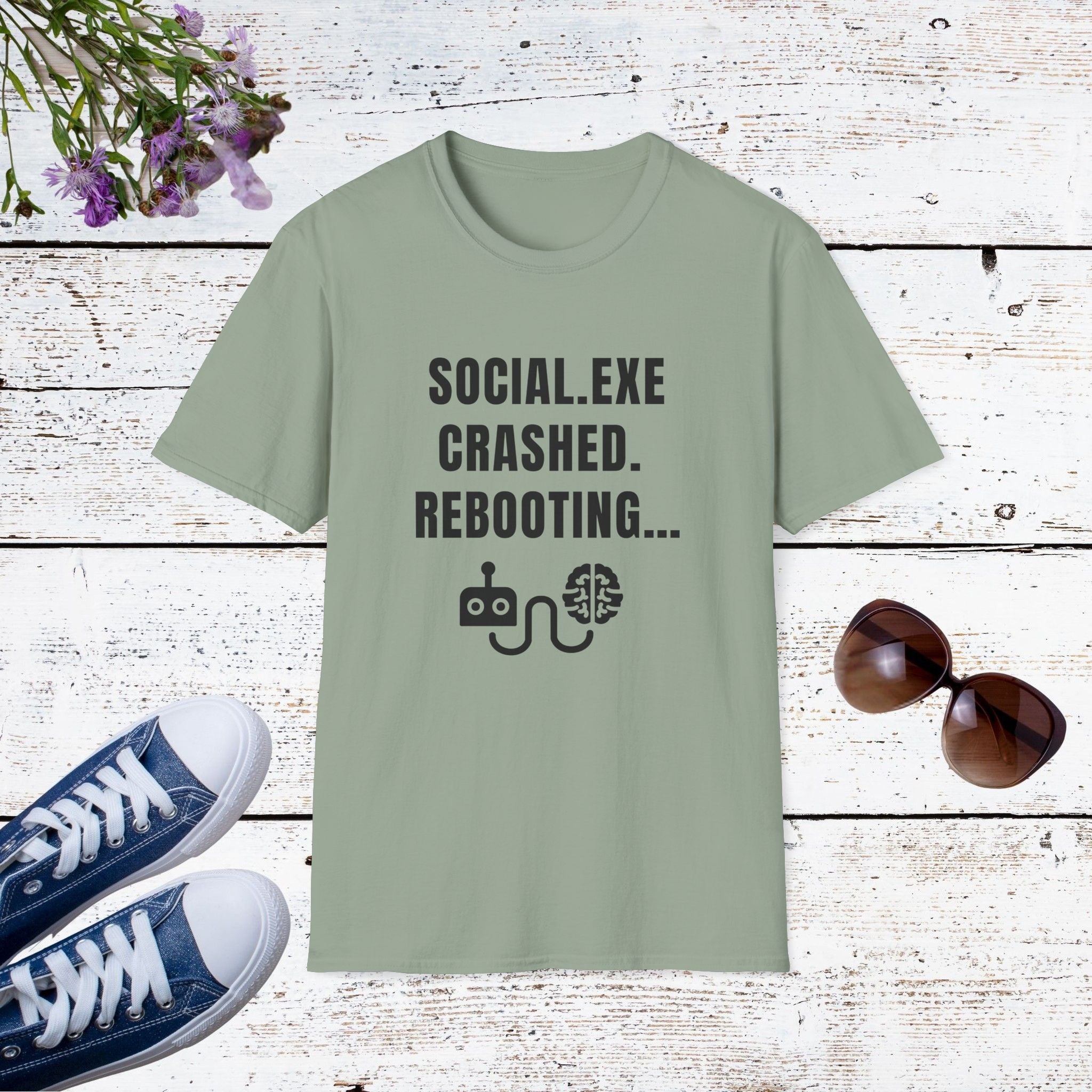 Social.exe Crashed. Rebooting…  Funny Introvert Tech Humor Shirt, Casual Wear, Gamer Shirt, Birthday Gift