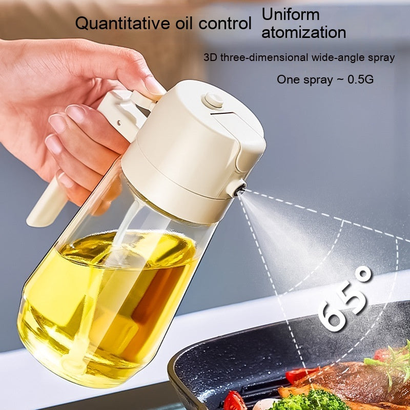 2-in-1 Oil & Vinegar Spray Bottle - 470ML Glass, Dual Mist/Stream Nozzle for Air Fryer, BBQ & Salads