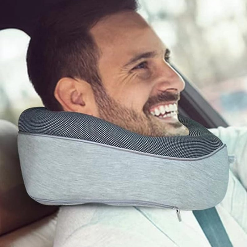 Memory Foam Travel Neck Pillow U-Shaped Ergonomic Support with Chin Strap & Anti-Slip Portable for Planes, Cars, Office