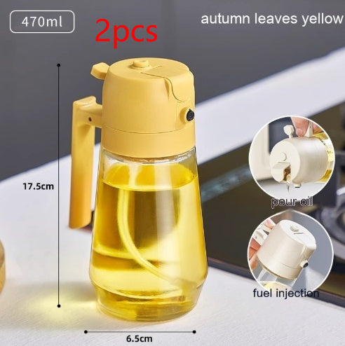 2-in-1 Oil & Vinegar Spray Bottle - 470ML Glass, Dual Mist/Stream Nozzle for Air Fryer, BBQ & Salads
