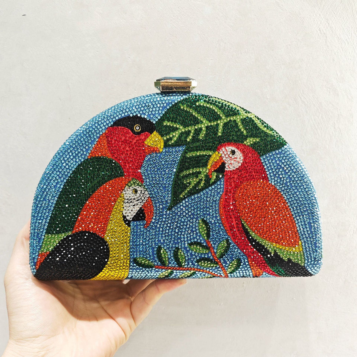 Crystal Parrot Evening Clutch - Rhinestone Cocktail Bag with Chain Strap (Sky Blue/Blue)