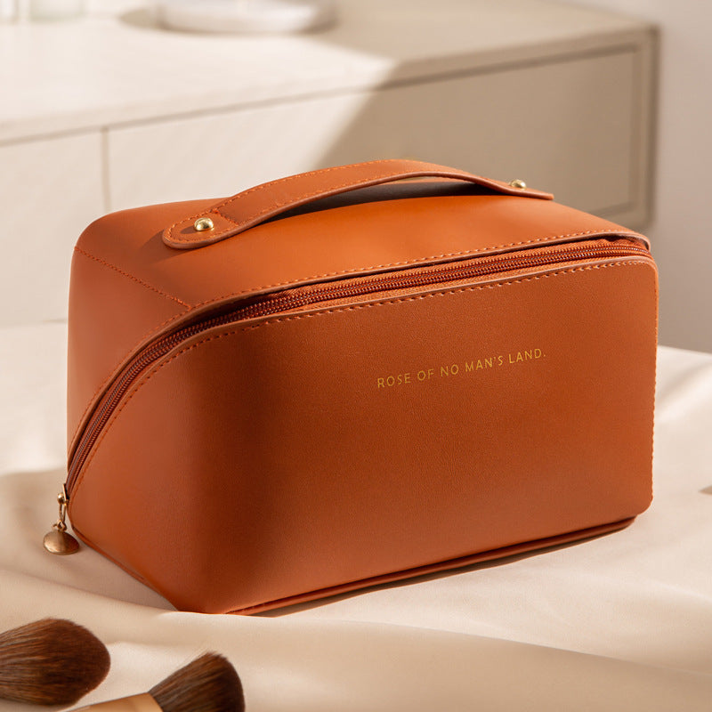 PU Leather Makeup Bag – Cube-Style Large Capacity Toiletry Organizer for Travel and Daily Use