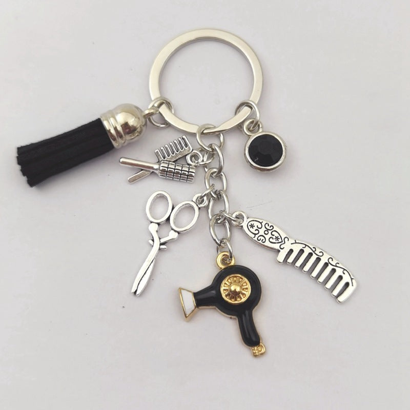 Stylist Keyring Accessory - 5-Piece Hair Care Charm Collection - Fashionable Bag Tassel for Salon Lovers & Beauty Enthusiasts
