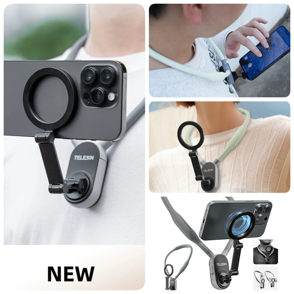 Silicone Magnetic Phone Neck Mount – MagSafe Support, Hands-Free Viewing & Fast Detach for On-the-Go Use