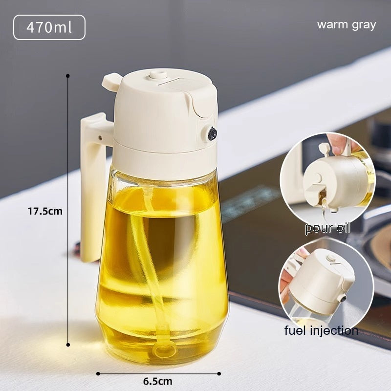 2-in-1 Oil & Vinegar Spray Bottle - 470ML Glass, Dual Mist/Stream Nozzle for Air Fryer, BBQ & Salads