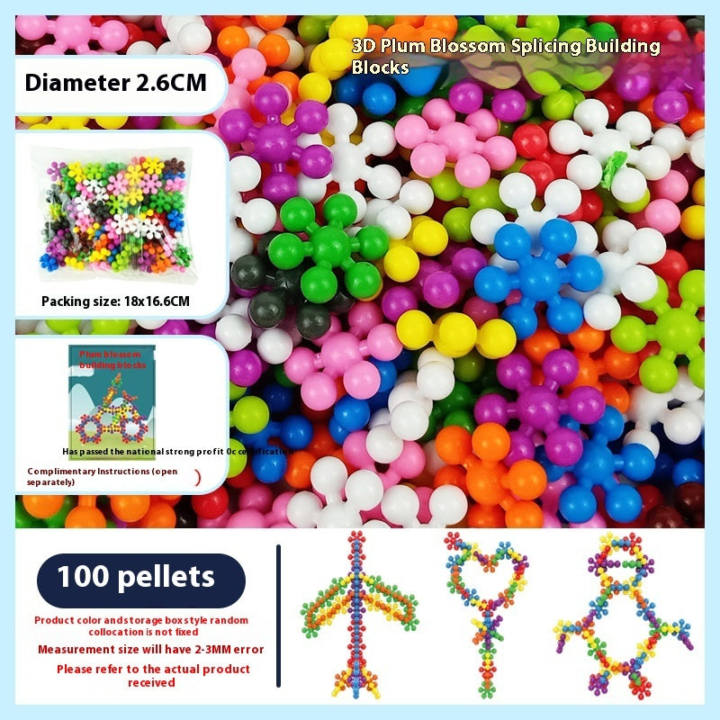 3D Rotating Plum Blossom Blocks - Snowflake Assembly Toy for Kids - STEM Educational Building Puzzle with Magic Motion