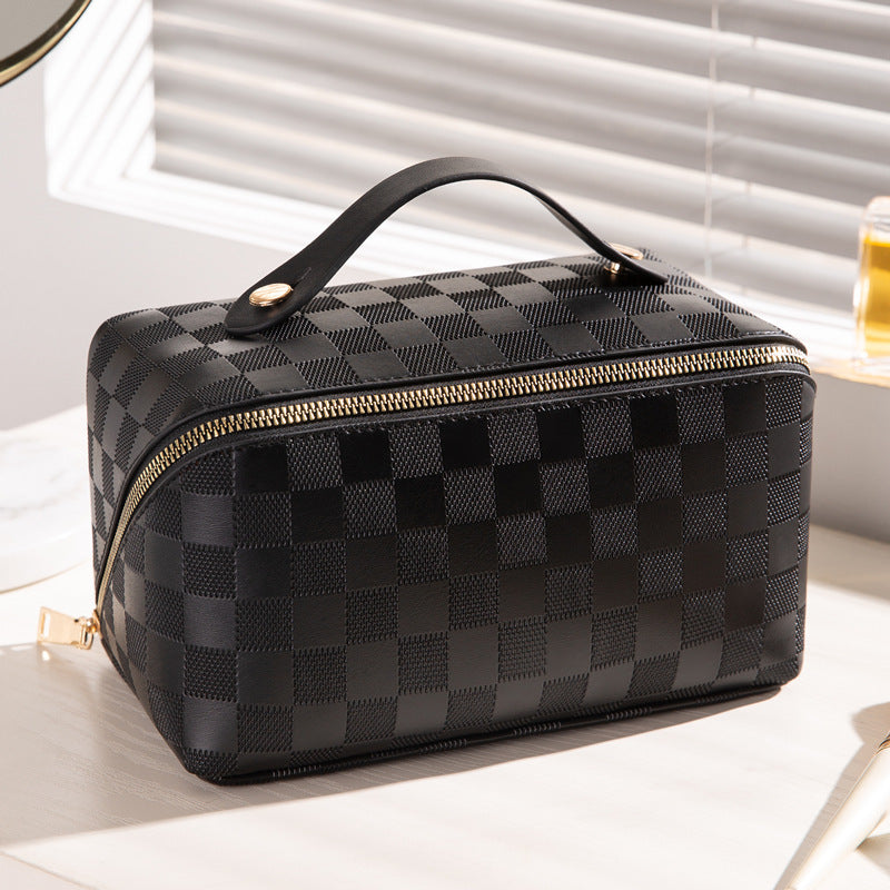 PU Leather Makeup Bag – Cube-Style Large Capacity Toiletry Organizer for Travel and Daily Use