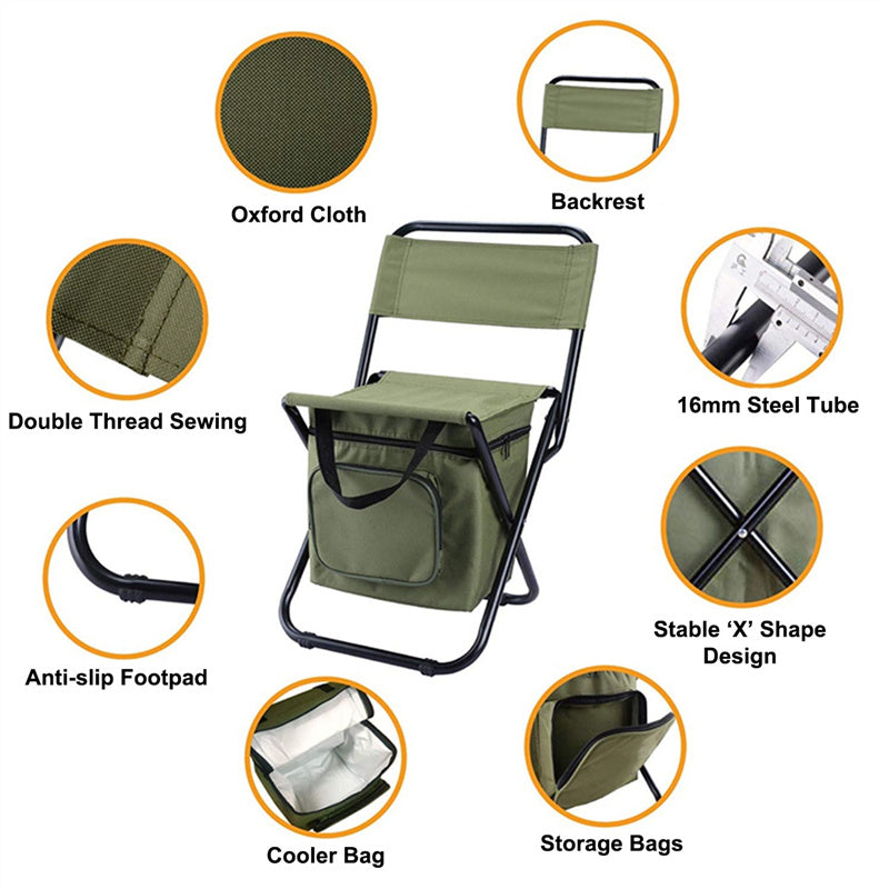 Foldable Fishing Chair with Insulated Cooler – Lightweight Waterproof Camping Stool for Hiking & Outdoor Use