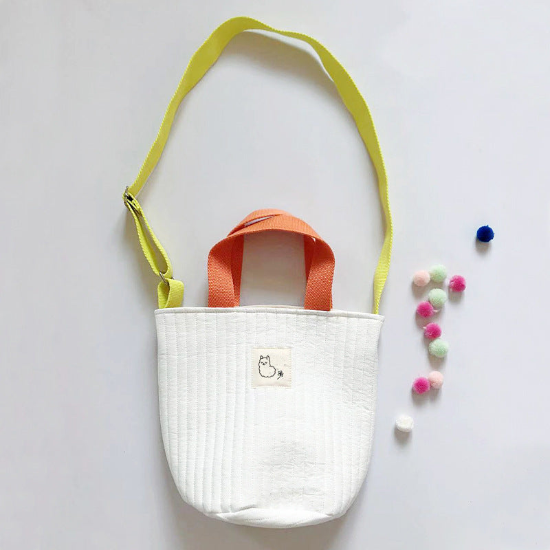 Women's Canvas Drawstring Bucket Bag – Diagonal Crossbody Canvas Bag - Fresh & Sweet Style with Contrast