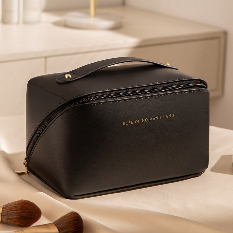 PU Leather Makeup Bag – Cube-Style Large Capacity Toiletry Organizer for Travel and Daily Use