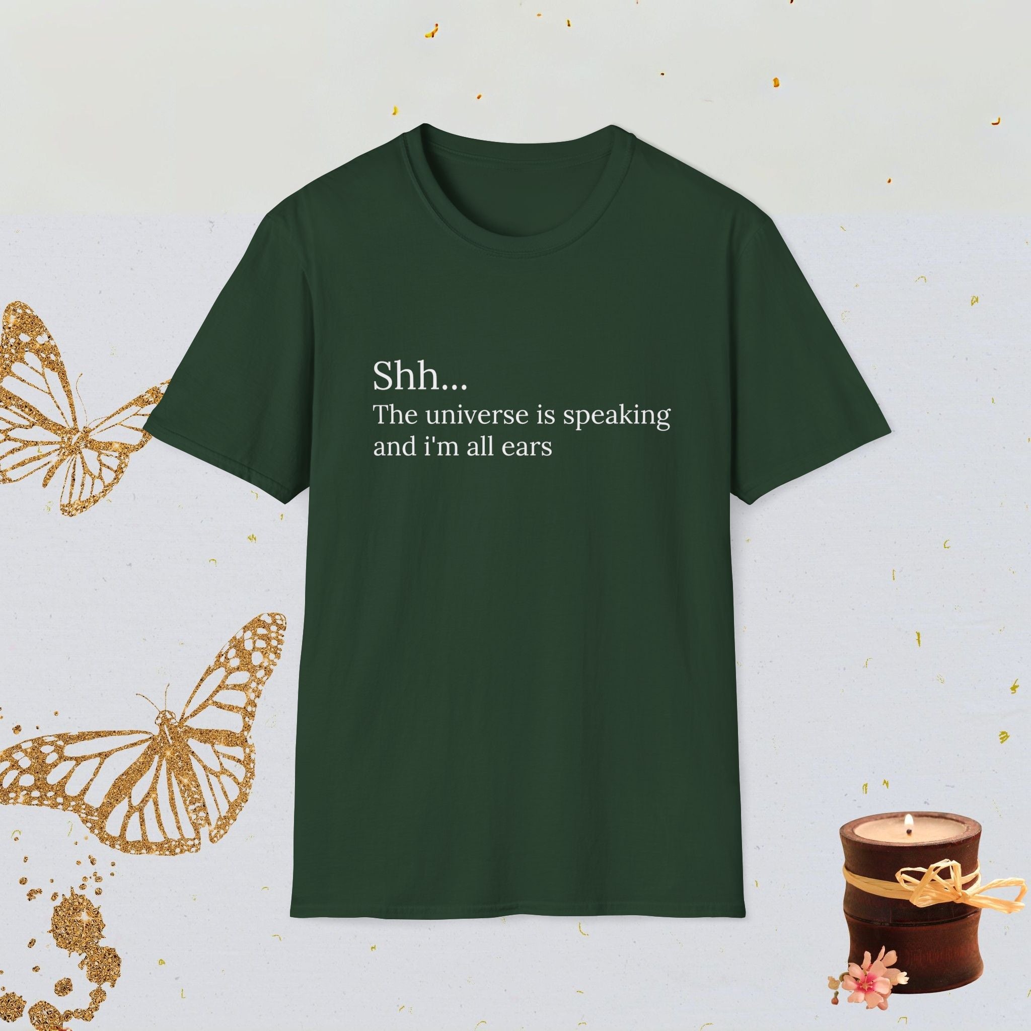 Shh The Universe Is Speaking and I’m All Ears Manifestation Shirt, Spiritual Mindfulness Tee, Cosmic Aesthetic Apparel