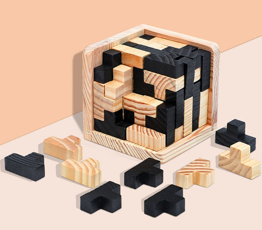 3D Wooden Interlocking Puzzle - Luban Lock Tangram Educational Toy - STEM Learning Brain Game for All Ages