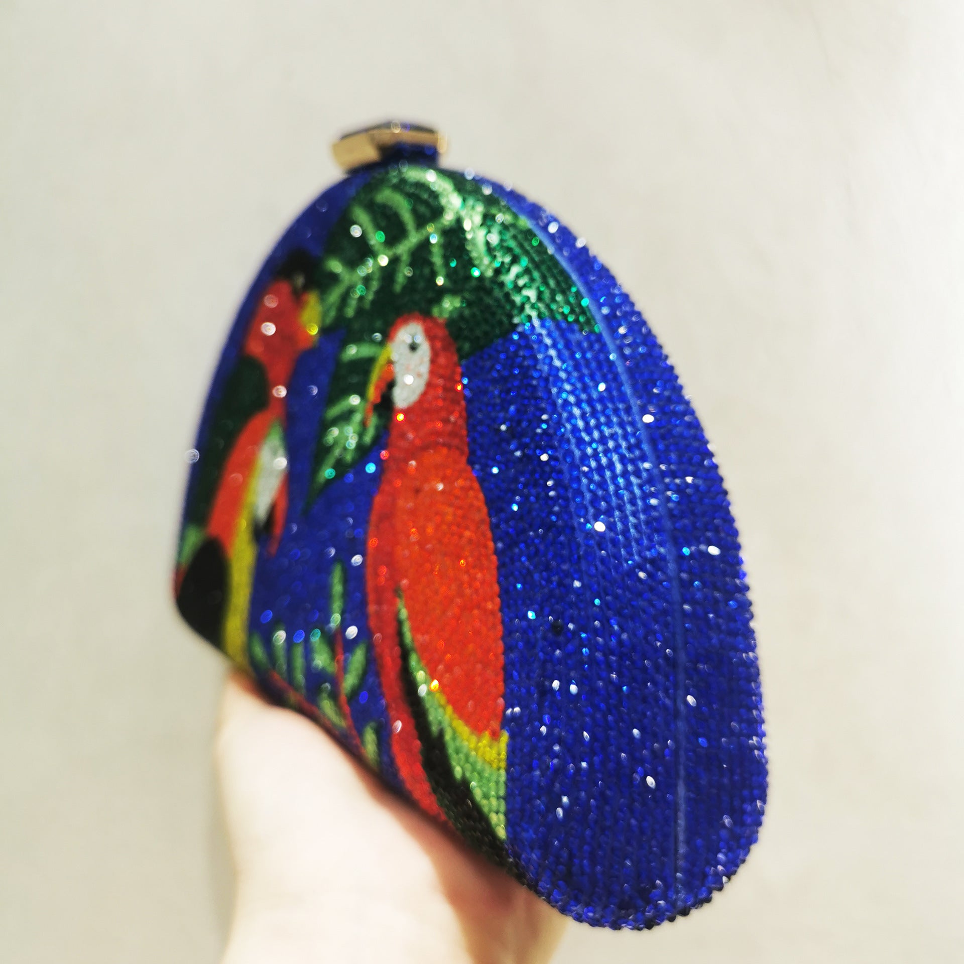 Crystal Parrot Evening Clutch - Rhinestone Cocktail Bag with Chain Strap (Sky Blue/Blue)