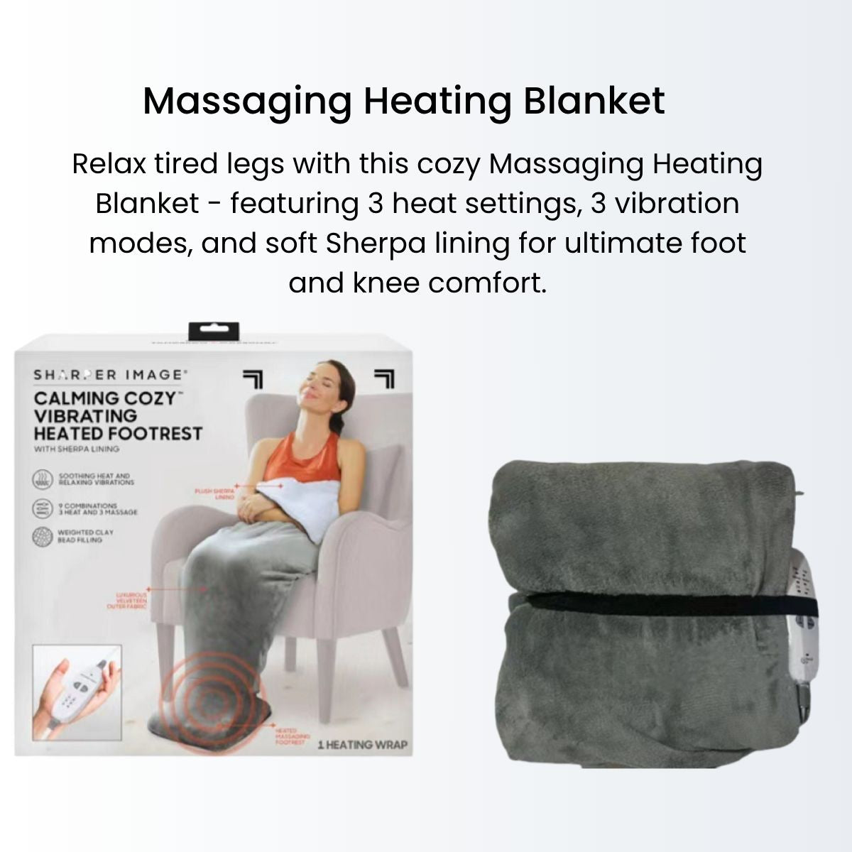 Calming Heated Footrest Blanket with Vibration 9-Mode Foot Warmer, Sherpa Lining & Auto Shut-Off for Home/Office