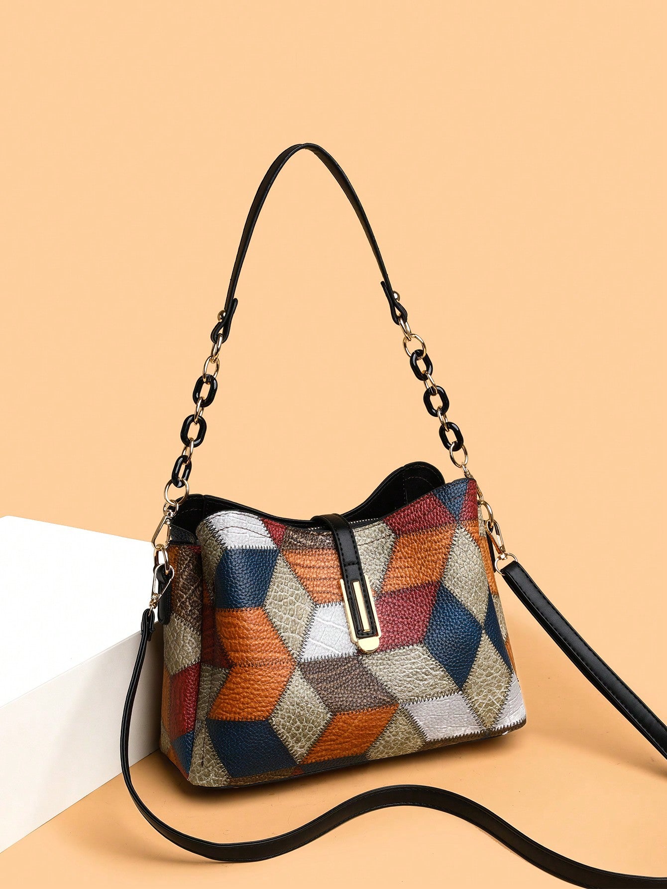 Retro Messenger Shoulder Bag – Spacious PU Handbag with Unique Irregular Stitching
