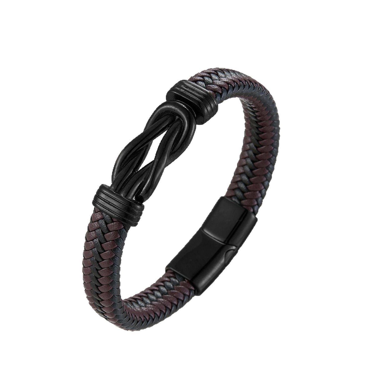 8-Word Twist Leather Bracelet – Unisex Woven Wristband with Geometric Charm