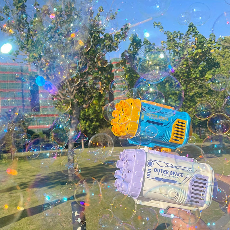 Pomperos Bubble Machine Gun – High-Capacity 69-Hole Bubble Blaster with LED Lights – Outdoor/Indoor Kids Toy"