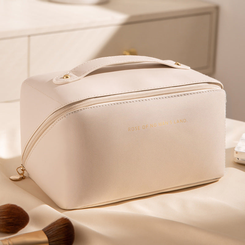PU Leather Makeup Bag – Cube-Style Large Capacity Toiletry Organizer for Travel and Daily Use