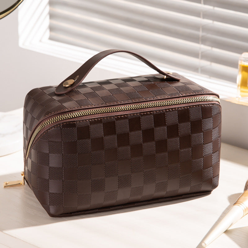 PU Leather Makeup Bag – Cube-Style Large Capacity Toiletry Organizer for Travel and Daily Use