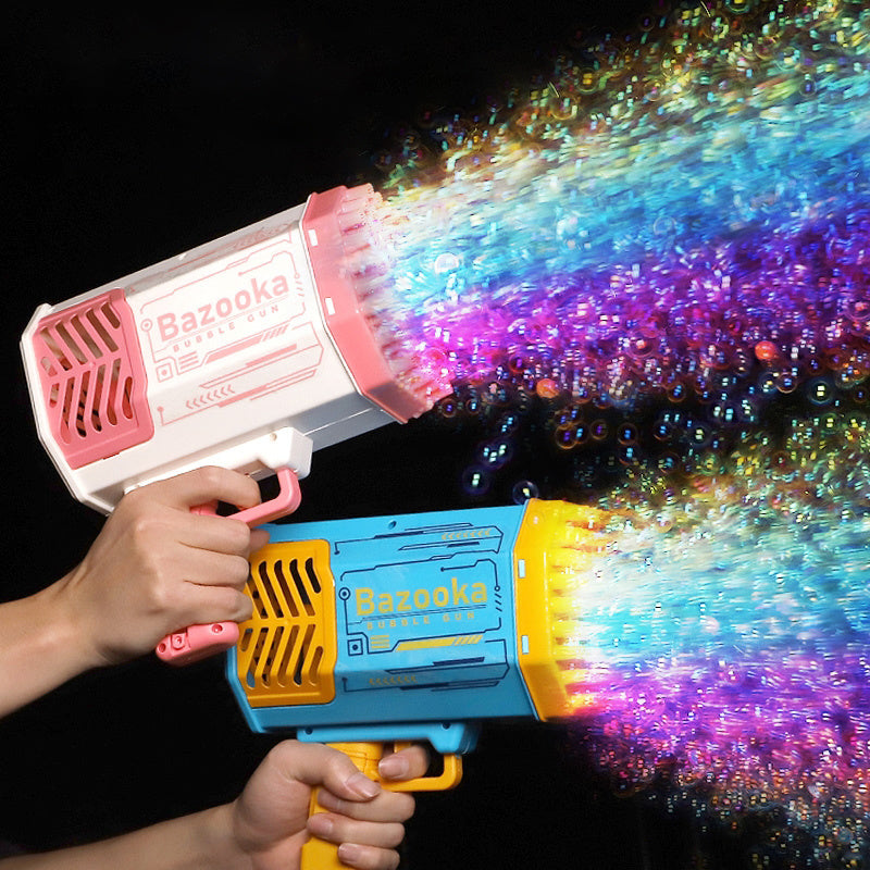 Pomperos Bubble Machine Gun – High-Capacity 69-Hole Bubble Blaster with LED Lights – Outdoor/Indoor Kids Toy"