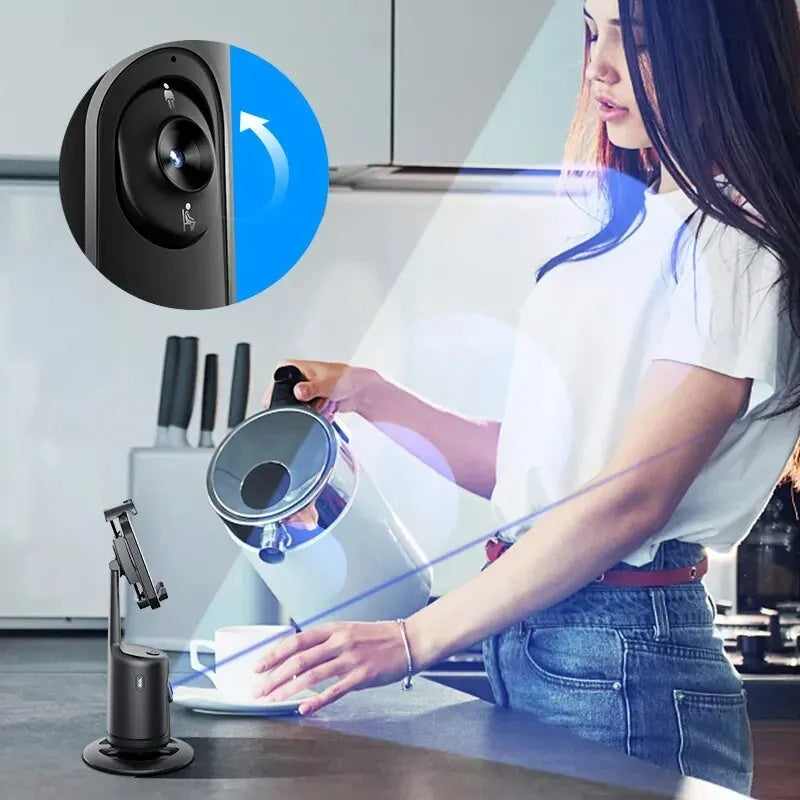 360° AI Auto Face Tracking Phone Holder - Gesture-Controlled Gimbal for Hands-Free Vlogging, Live Streaming & Content Creation - No App Needed