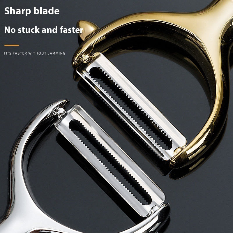 Dual-Blade Wonder Peeler - Wood-Grip Stainless Steel, Serrated & Flat Blades for All Produce