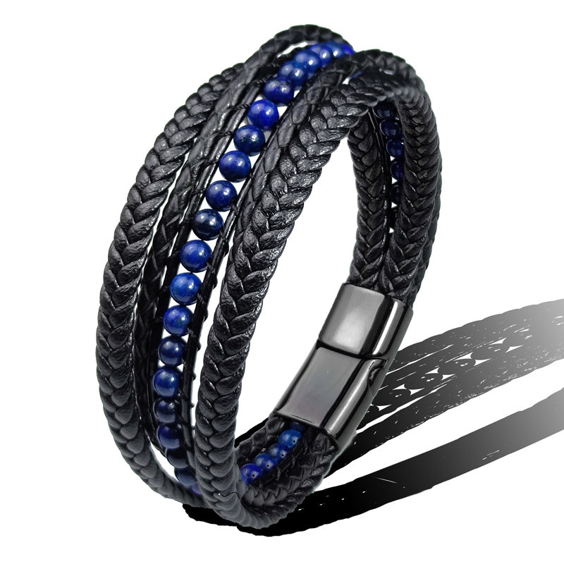 Multilayer Leather & Stainless Steel Bracelet – Retro Geometric Wristband for Men & Women