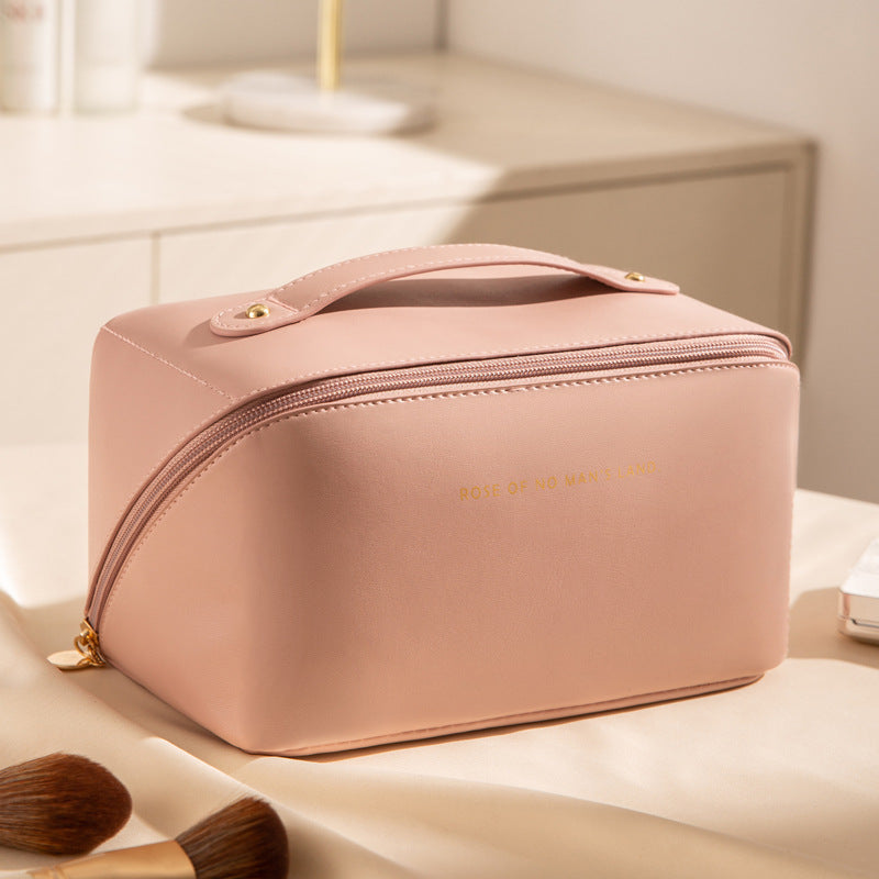 PU Leather Makeup Bag – Cube-Style Large Capacity Toiletry Organizer for Travel and Daily Use