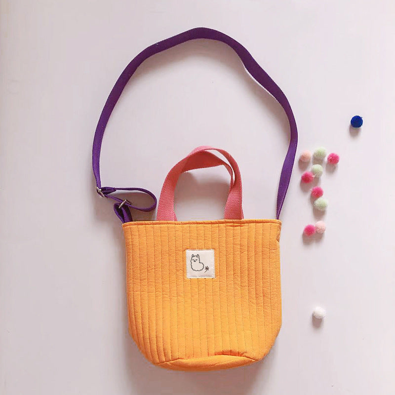 Women's Canvas Drawstring Bucket Bag – Diagonal Crossbody Canvas Bag - Fresh & Sweet Style with Contrast
