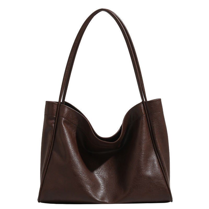 Retro PU Leather Shoulder Bag – Soft Casual Tote for Daily Commuting & Shopping