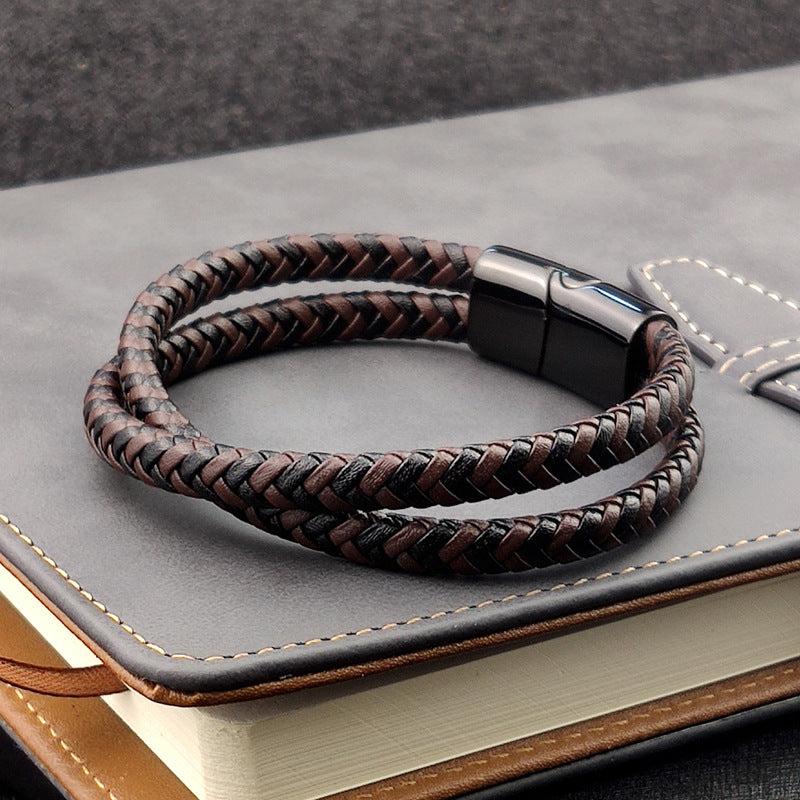 Minimalist Leather & Stainless Steel Bracelet – Fashion Wrist Accessory for Everyday Wear