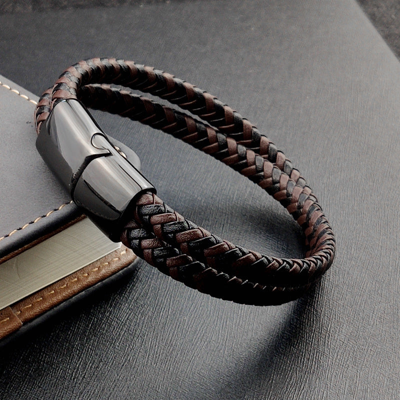 Minimalist Leather & Stainless Steel Bracelet – Fashion Wrist Accessory for Everyday Wear