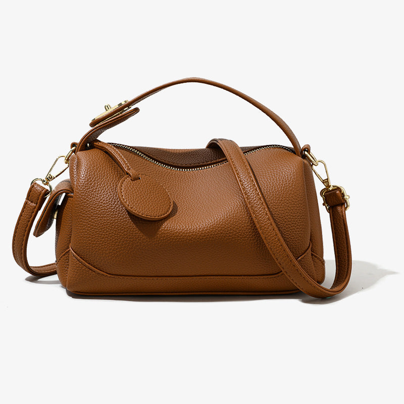 Women's Crossbody Bucket Bag - Soft Leather Top-Handle Satchel with Adjustable Strap (Dark Brown/Black)