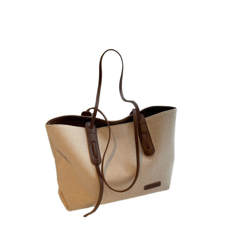 Simple Fashion Oxford Shoulder Bag – Casual All-Match Handbag with Canvas Lining (Black/Brown)
