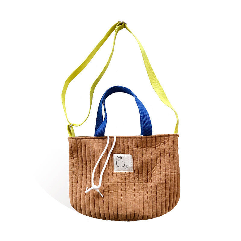 Women's Canvas Drawstring Bucket Bag – Diagonal Crossbody Canvas Bag - Fresh & Sweet Style with Contrast