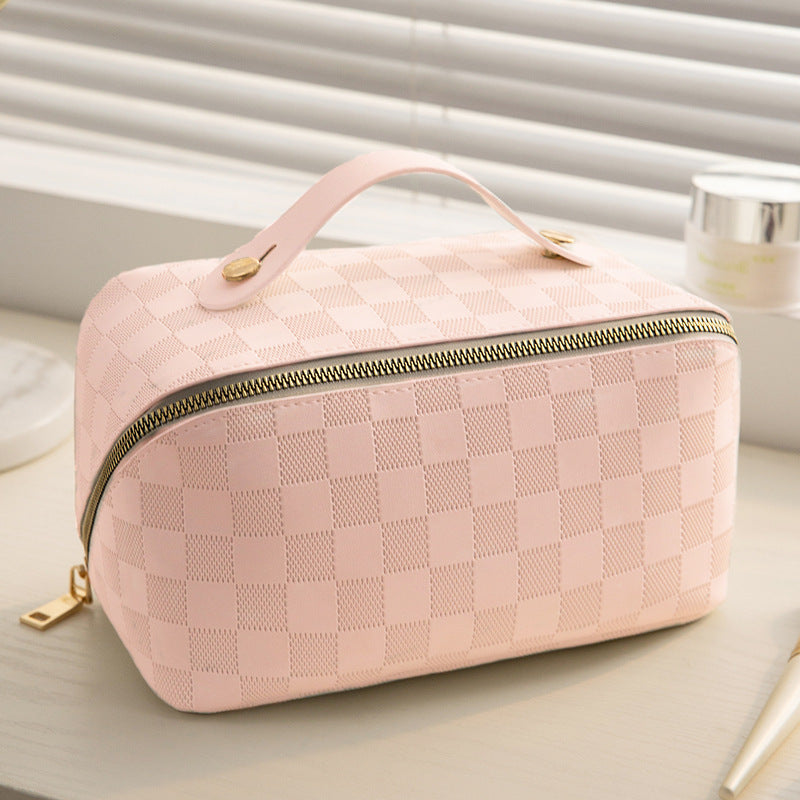 PU Leather Makeup Bag – Cube-Style Large Capacity Toiletry Organizer for Travel and Daily Use