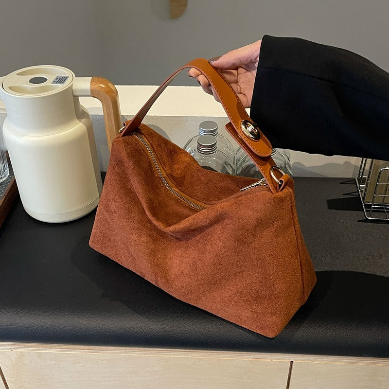 Trendy Suede Crescent Shoulder Bag – Soft Hobo-Style Crossbody & Top-Handle Tote with Vintage Design