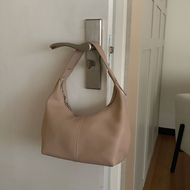 Soft Leather Hobo Bag - PU Shoulder Purse with Zippered Compartments
