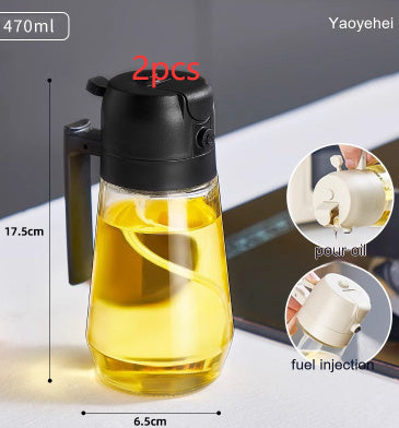 2-in-1 Oil & Vinegar Spray Bottle - 470ML Glass, Dual Mist/Stream Nozzle for Air Fryer, BBQ & Salads