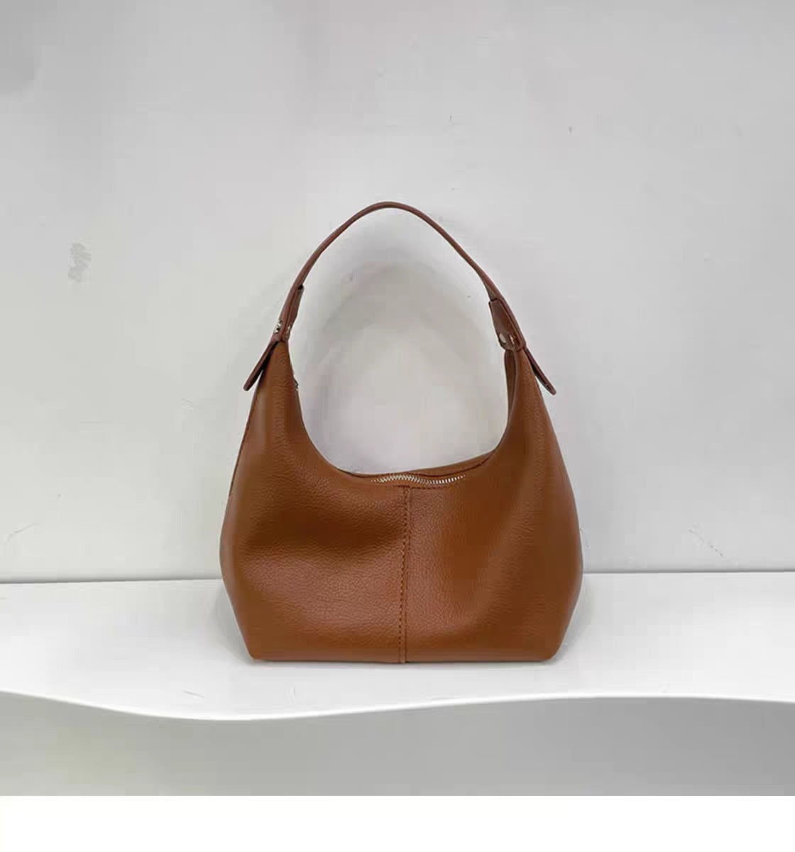 Soft Leather Hobo Bag - PU Shoulder Purse with Zippered Compartments