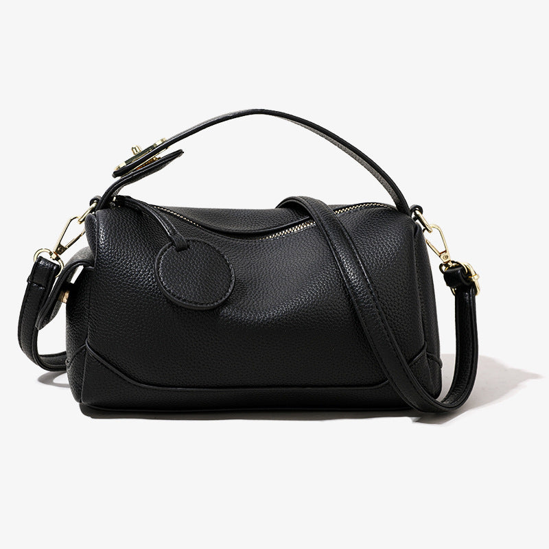 Women's Crossbody Bucket Bag - Soft Leather Top-Handle Satchel with Adjustable Strap (Dark Brown/Black)