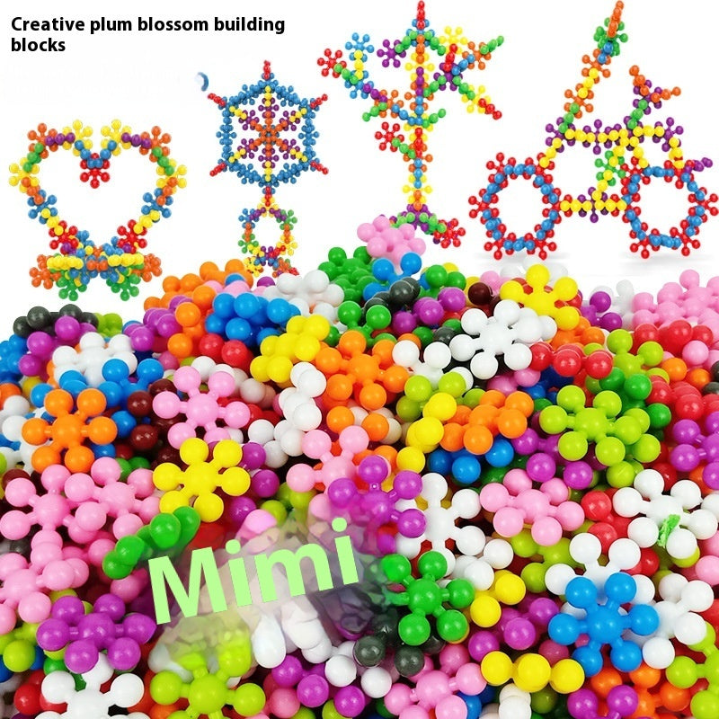 3D Rotating Plum Blossom Blocks - Snowflake Assembly Toy for Kids - STEM Educational Building Puzzle with Magic Motion