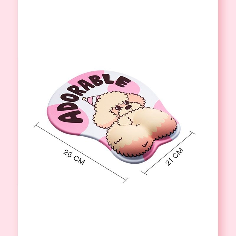3D Puppy Dog Butt Mouse Pad - Plush Wrist Rest Mouse Mat with Non-Slip Base for Gaming & Office